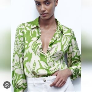 12-Philosophy‎ Green and Cream Patterned Shirt